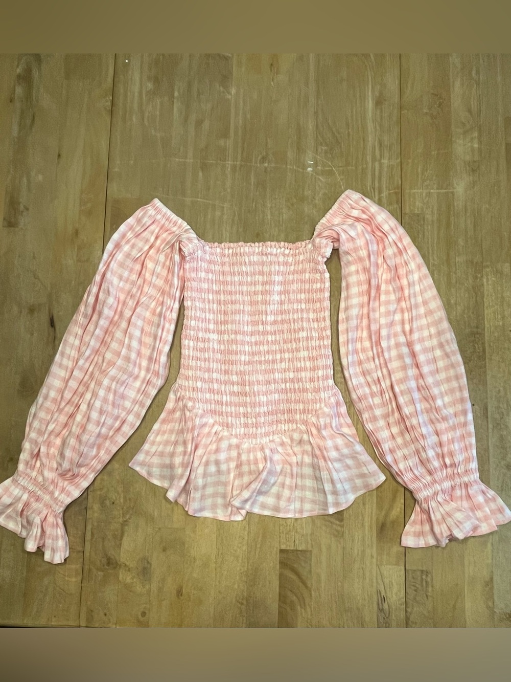 Sleeper Atlanta Pink Smocked Off-Shoulder Peplum Blouse